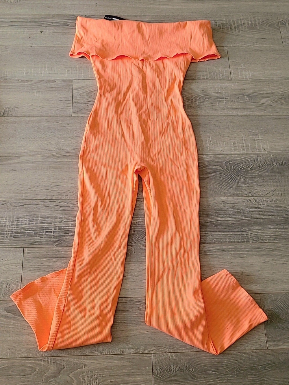Off-Shoulder Ribbed Coral Jumpsuit